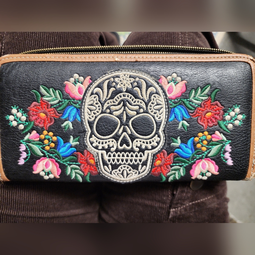 Loungefly embroidered sugar skull leather wallet